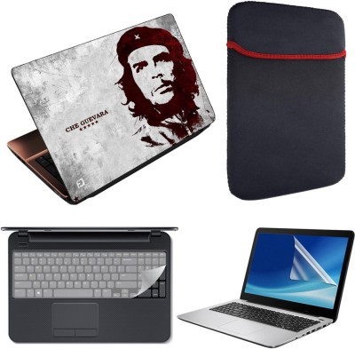 Finest 4 in 1 Combo Pack of Printed Vinyl Laptop Skin Decal Sticker, Reversible Sleeve, Key and Screen Protector Guard for 15.6 Inch Laptop - Che Guevara 5 Star Combo Set(Multicolor)