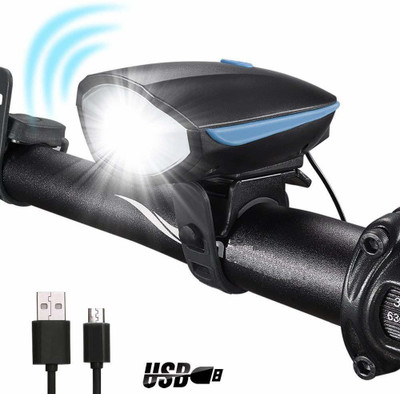 Inditradition Bicycle Bike LED Headlight and Horn, 2 in 1 Device | 140 DB Sound, 250 Lumen LED Front Light(Black)