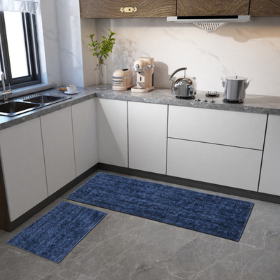 SR Handloom Polyester, Microfiber Floor Mat(Blue, Free, Pack of 2)