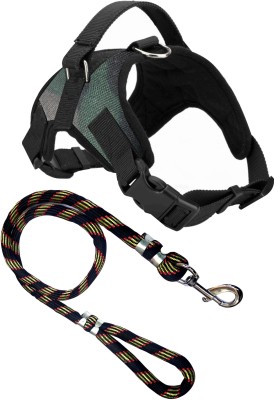 S.Blaze Dog Belt Padded Dog Body Harness Adjustable Neck Strip Size 17-21 inch & Chest Strip Size 22-28 inch with Black Lead Dog Harness & Leash(Small, S Size Military Harness & Black Lead)