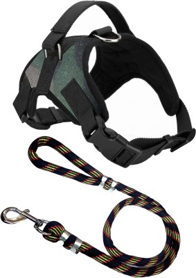 PEDIGONE Dog Belt Padded Dog Body Harness Adjustable Neck Strip Size 23-32 inch & Chest Strip Size 27-38 inch with Black Lead Dog Harness & Leash(Large, L Size Military Harness & Black Lead)