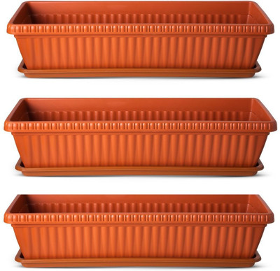 GREENLIVE 25inch Rectangular Planter Pot with Tray Plant Container Set(Pack of 3, Plastic)