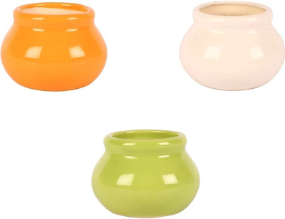 SBC SMALL MATKI SHAPE CERAMIC POT Plant Container Set(Pack of 3, Ceramic)