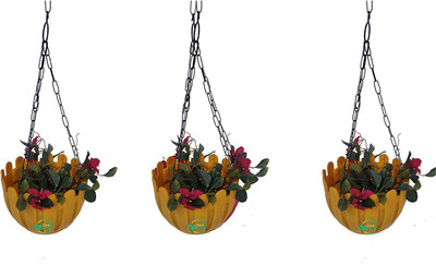 Oshi Greens Hanging planter set fence design planters metal chain Plant Container Set(Pack of 3, Plastic)