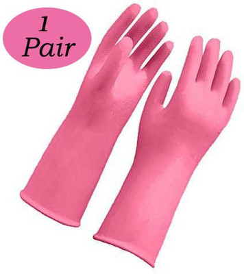 RBGIIT 1 PAir Pink Rubber Saftey Hand Washable Reusable Kitchen Women Working Places All Types Of Safety For Hand Gloves Rubber  Safety Gloves(Pack of 1)