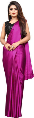 Amiga fashion Solid/Plain Bollywood Satin Saree(Magenta)