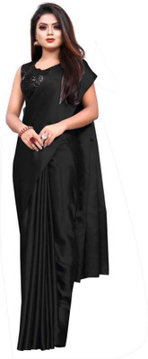 Amiga fashion Solid/Plain Bollywood Satin Saree(Black)