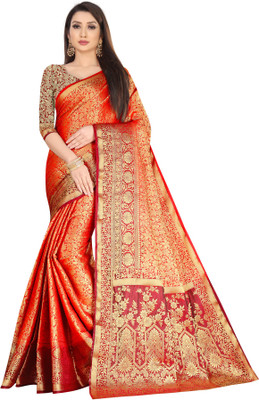 ZUUL Self Design Banarasi Silk Blend Saree(Multicolor)