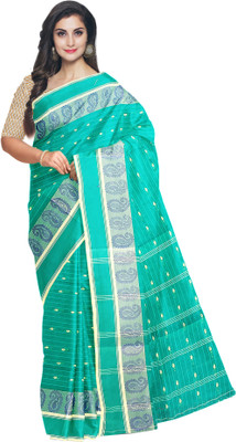 Handloom Bazaar Printed Tant Pure Cotton Saree(Dark Green)