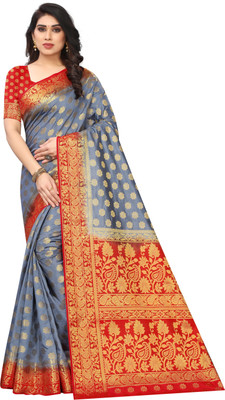 BHUVA BROTHERS Woven Banarasi Cotton Silk Saree(Grey)