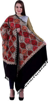 Royal-E-Kashmir Wool Embroidered Women Shawl(Black)