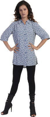 SHOPPERTREE Women Printed Casual Light Blue Shirt