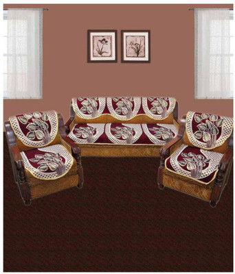 Shivkirpa Cotton 3+1+1 Seater Sofa Abstract Cover(Pack of 6 Maroon)