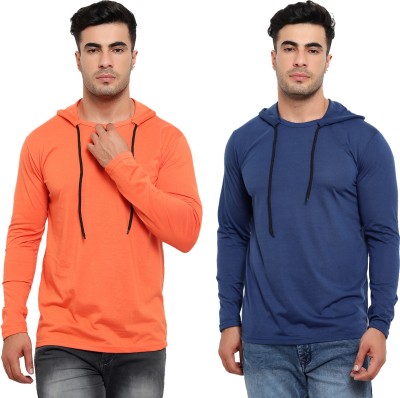 Jaskart Solid Men Hooded Neck Orange T-Shirt