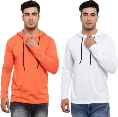 Jaskart Solid Men Hooded Neck Orange T-Shirt