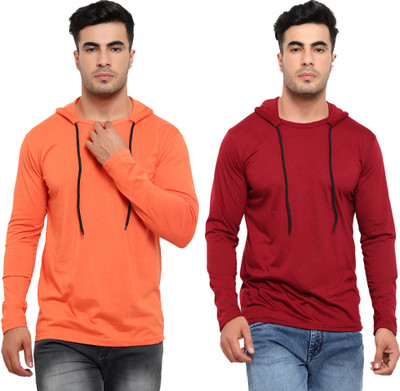 Jaskart Solid Men Hooded Neck Orange T-Shirt