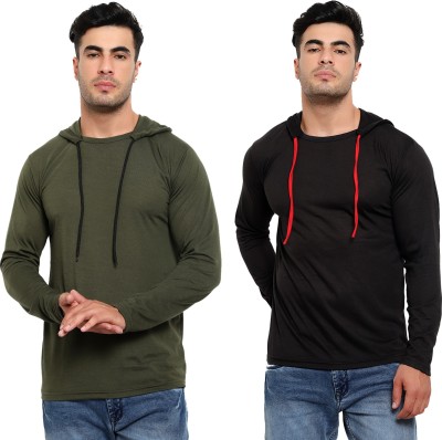 Jaskart Solid Men Hooded Neck Green T-Shirt