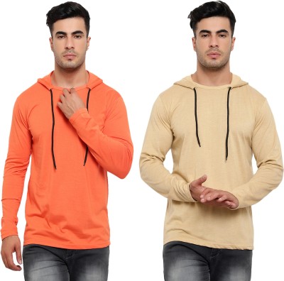 Jaskart Solid Men Hooded Neck Orange, Yellow T-Shirt