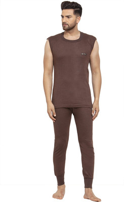 UZARUS Soft and Comfortable Winterwear Mens Sleevesless Round Neck Vest and Trouser Innerwear Men Top - Pyjama Set Thermal