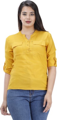 Fab Star Casual 3/4 Sleeve Solid Women Yellow Top