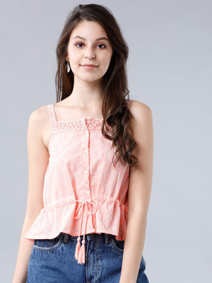 Tokyo Talkies Casual Sleeveless Solid Women Pink Top