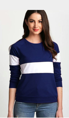 SMD Enterprise Casual Full Sleeve Color Block Women Dark Blue Top
