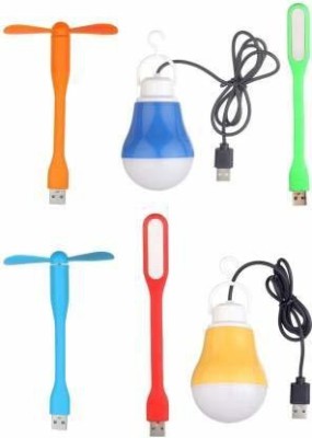 Dealfinity Combo Of USB Bulb, Light, Fan Portable & Flexible 2 Fan, 2 USB Wire LED Bulb(5W) + 2 LED Light for Night Study & Work Led Light, USB Fan(Multicolor)