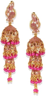 BHANA CREATIONS BHANA CREATION DesignerParty Wear Gold Plated Enamelled 3 Floor Jhumka Earrings For Women And Girls Cubic Zirconia, Beads Alloy Jhumki Earring