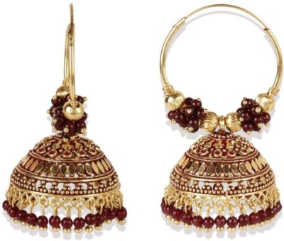 BHANA CREATIONS BHANA CREATION Designer Party Wear Enamelled Hoop Balli With Jhumki For Women And Girls Cubic Zirconia, Beads Alloy Hoop Earring