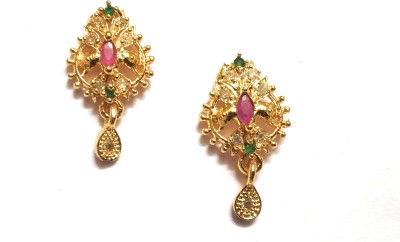 SSFJ One Gram Gold Ruby stone Earrings Ruby Copper Drops & Danglers