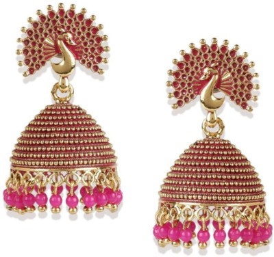 BHANA CREATIONS BHANA CREATION Classic Designed Gold Plated Enamelled Peacock Jhumka Earrings For Women And Girls Cubic Zirconia, Beads Alloy Jhumki Earring