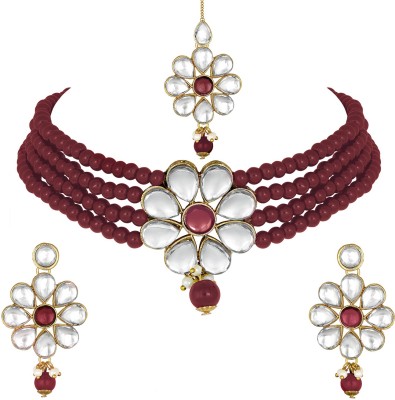 PEORA Brass Gold-plated Maroon, White Jewellery Set(Pack of 1)