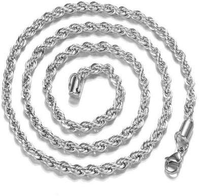 Karishma Kreations Jewellery Valentine Stlylish Fancy Party Wear Titanium Long Necklace Handmade Silver Neckless chain latest design Casual Style Daily use Simple Cubic Zirconia Silver Plated Brass, Stainless Steel Chain