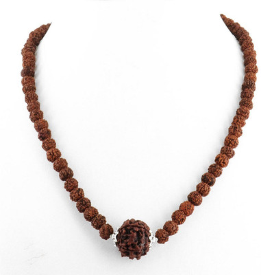 Gems Jewels Online 5 Mukhi Bracelet Beads Size 6mm, Certified Natural Rudraksha Mala Beads Metal Chain