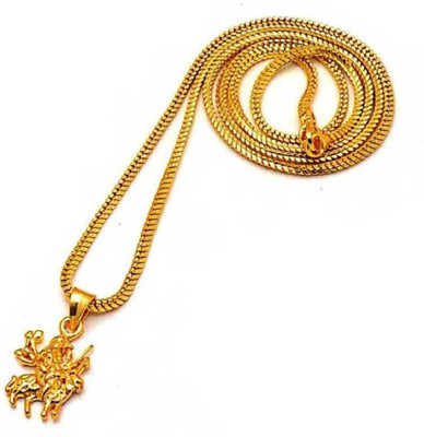 Pratima Maa Durga Pendant with Gold Plated Chain Gold-plated Brass, Wood Locket