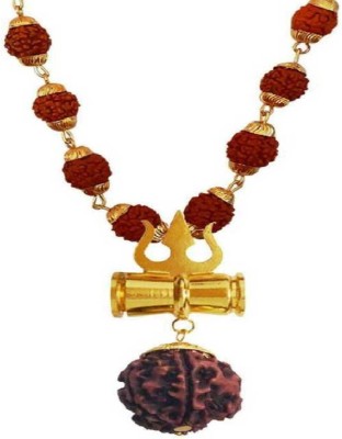 Shiv Omkar Religious Jewellary 5 Mukhi rudraksh mala 8MM (36 Beads) Gold-plated Plated Brass Chain