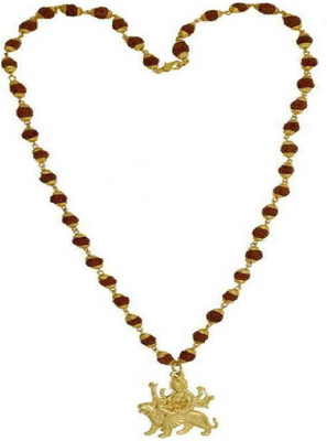 Pratima Maa Durga Locket with Golden Cap Rudraksha Mala Gold-plated Brass, Wood Locket
