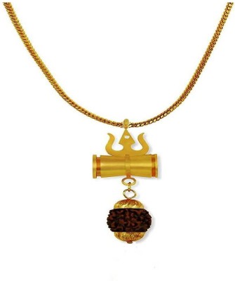 Pratima Golden Trident Damru with Gold Plated Chain Gold-plated Brass, Wood Locket