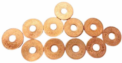 Shree Rudra Set of 11 Pcs Copper Coin/Sikka with Hole for Pooja/Astrological and Lal Kitab Remedy Decorative Showpiece  -  5 cm(Copper, Gold)