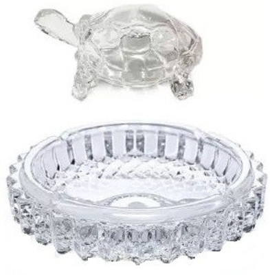 SHD Crystal Turtle Tortoise with Plate for Feng Shui and Vastu Decorative Showpiece - 3.81 cm Decorative Showpiece  -  5 cm(Crystal, White)
