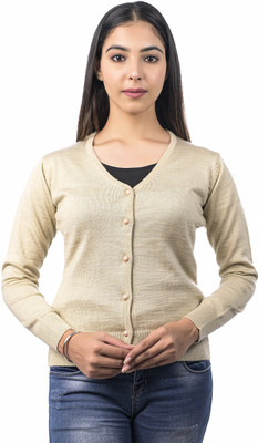 Varenyam Solid V Neck Casual Women Beige Sweater