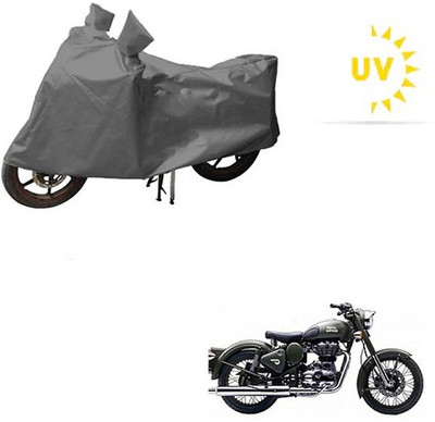saanvi Waterproof Two Wheeler Cover for Royal Enfield(Battle Green, Grey)