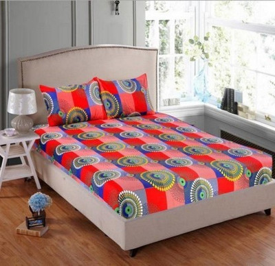 Aarvi Fab 130 TC Microfiber Double 3D Printed Flat Bedsheet(Pack of 1, Red)