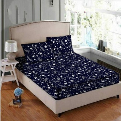 Aarvi Fab 130 TC Microfiber Double 3D Printed Flat Bedsheet(Pack of 1, Blue)