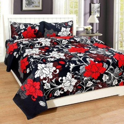 Aarvi Fab 130 TC Microfiber Double 3D Printed Flat Bedsheet(Pack of 1, Black)