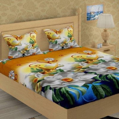 Aarvi Fab 130 TC Microfiber Double 3D Printed Flat Bedsheet(Pack of 1, Yellow)