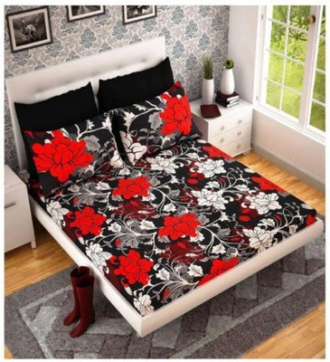 Aarvi Fab 130 TC Microfiber Double 3D Printed Flat Bedsheet(Pack of 1, Black)