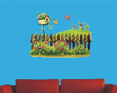 Jagvii 59 cm Hut with grass and butterfly, Self Adhesive Sticker(Pack of 1)