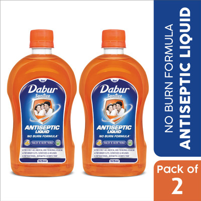 Dabur Sanitize Antiseptic Liquid | No Burn Formula Antiseptic Liquid(1050 ml, Pack of 2)