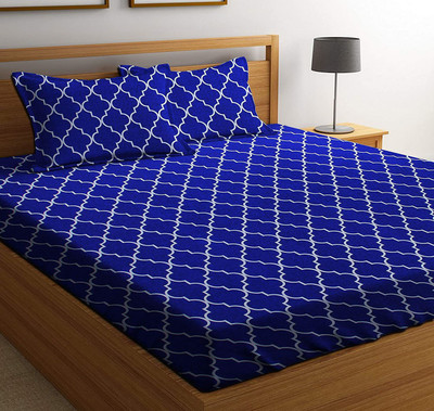 Amrange 160 TC Microfiber Double Striped Flat Bedsheet(Pack of 1, Blue)